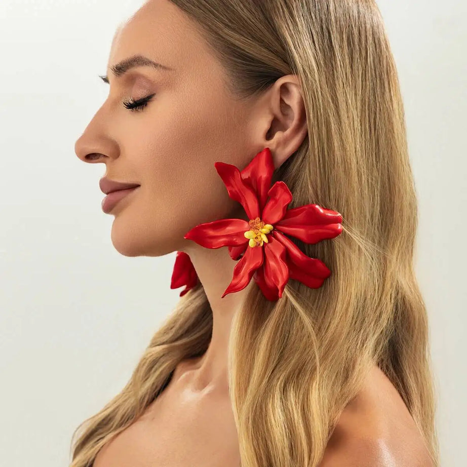 Large Petal Flower Drop Earrings Jewelry