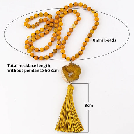 Knotted Druzy Stone Tassel Necklace Jewelry