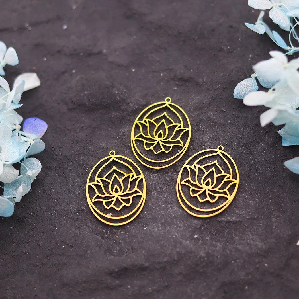 3pcs Lotus Flower Art Line Charms Stainless Steel Pendant for Jewelry Making Necklace Earrings DIY Craft Yogo Amulets Handmade
