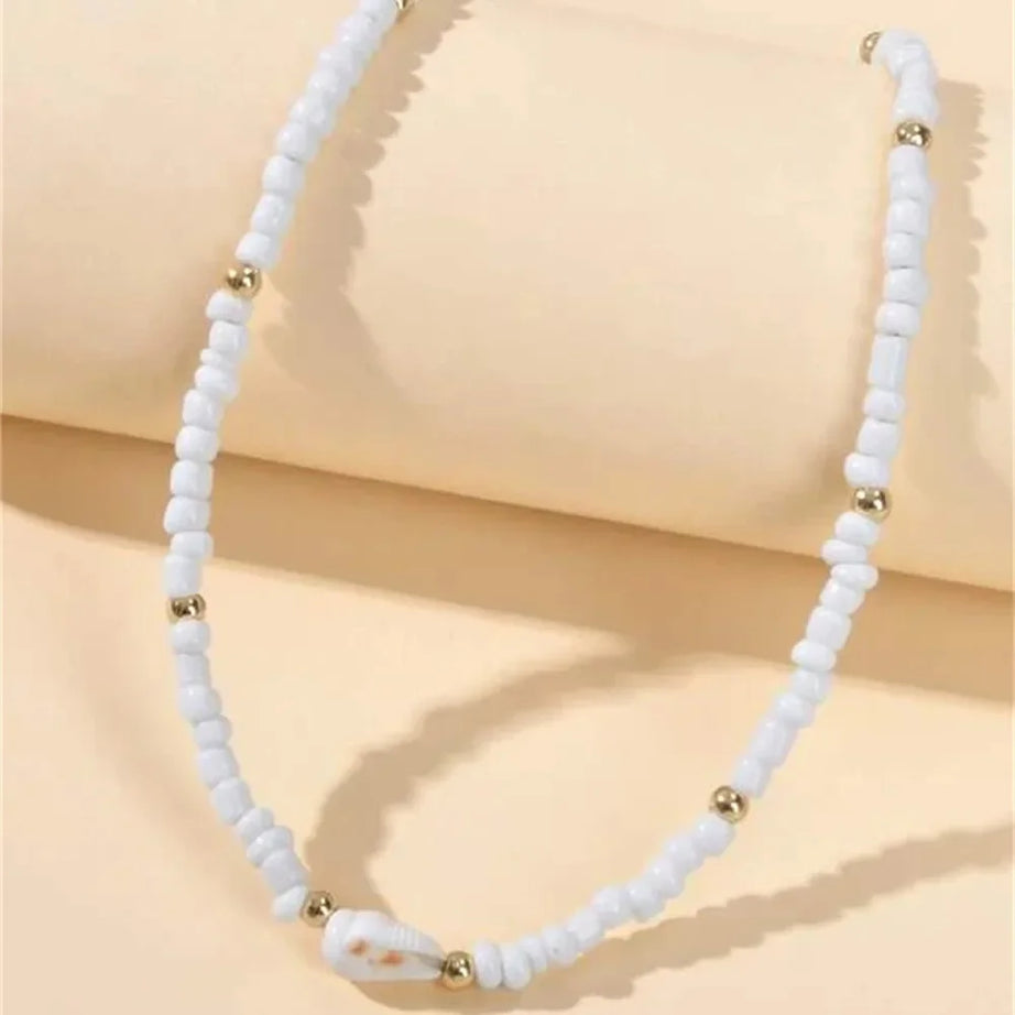 Conch Shell White Bead Chain Necklace Jewelry