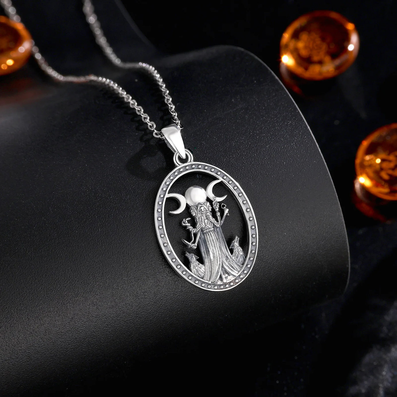 Hecate Triple Moon Goddess Necklace, S925 Sterling Silver