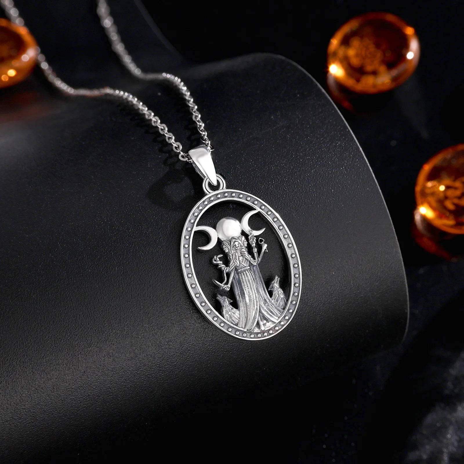 AEONSLOVE 925 Sterling Silver Hecate Pendant Triple Moon Goddess Necklace for Women Witch Pagan Jewelry Spiritual Amulet Gift