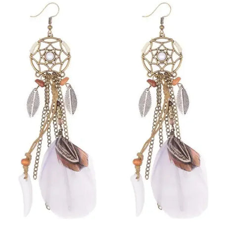 Antique Dream Catcher Feather Tassel Earrings Jewelry