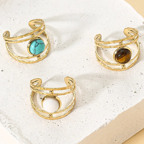 Boho Opal Turquoise Natural Stone Finger Rings Hollow Multi-Layer Jewelry Rings for Women Stainless Steel Ring Women Party Gifts - Charlie Dolly