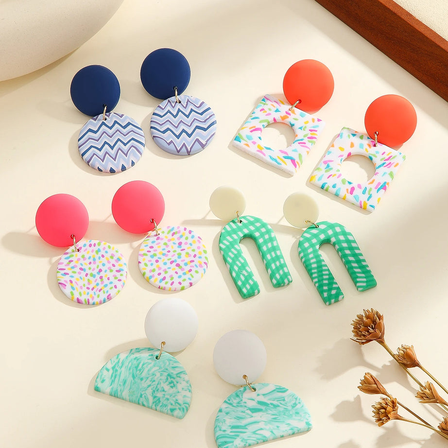 Polymer Clay Chevron Arch Dangle Earrings Jewelry