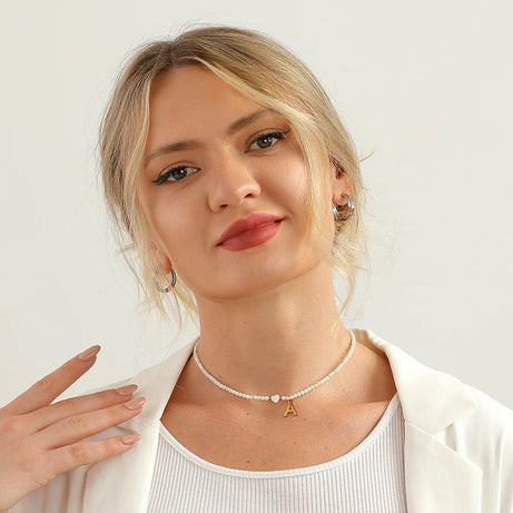 Stainless Steel Initial Letter and Heart Boho Choker Necklace