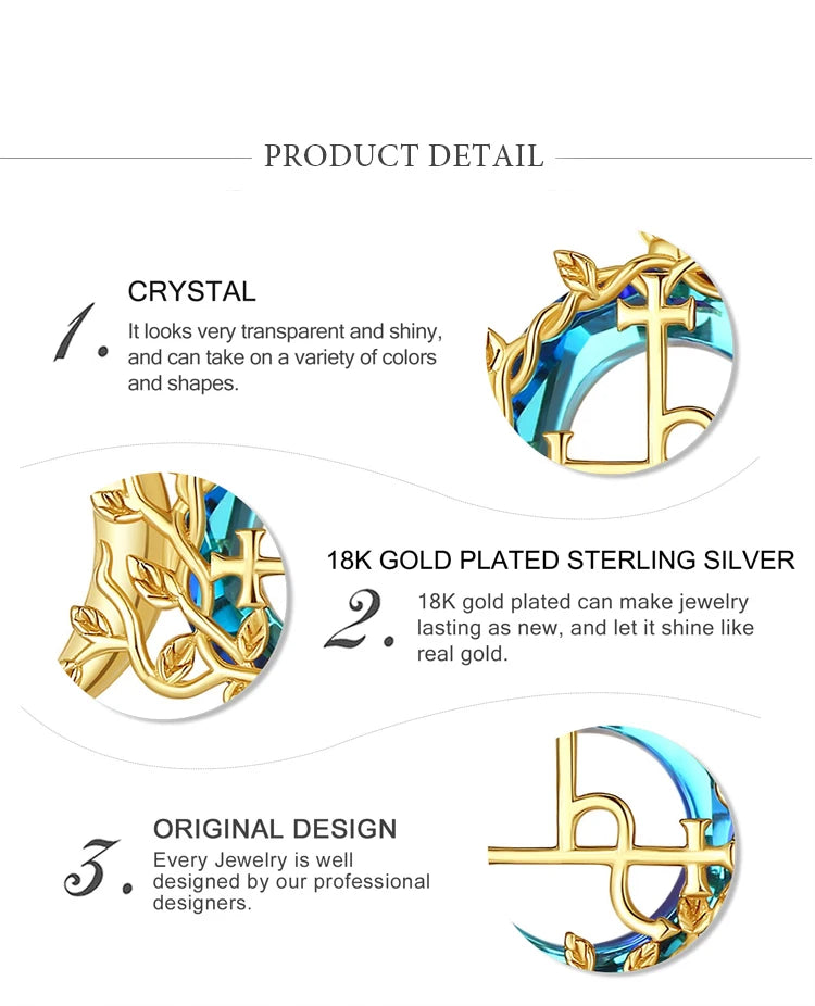 Eudora 925 Sterling Silver Lilith Sigil Necklace 18K Gold Triple Moon Goddess Amulet Pendant Austrian Crystal Wicca Jewelry Gift