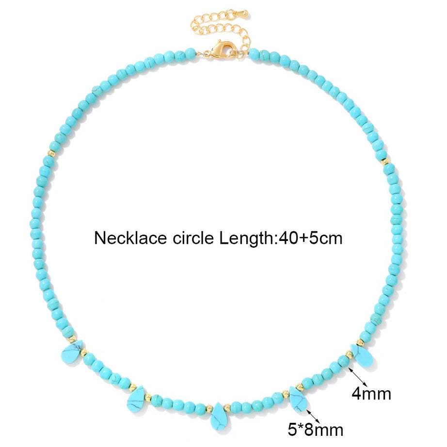 Natural Stone Green Aventurine Beads Necklace 4mm Blue Turquoises Beaded Choker for Women Girls Fashion Boho Jewelry Jewelry - Charlie Dolly