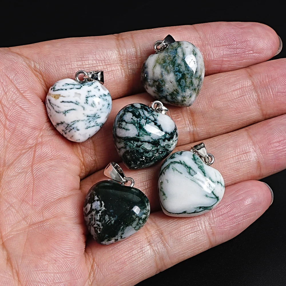 CHLORITE JADE PENDANT NATURAL GREEN WHITE HEART SHAPED GEMSTONE 19X20X11MM FOR DIY BOHO JEWELRY MAKING NECKLACE BRACELET GIFT