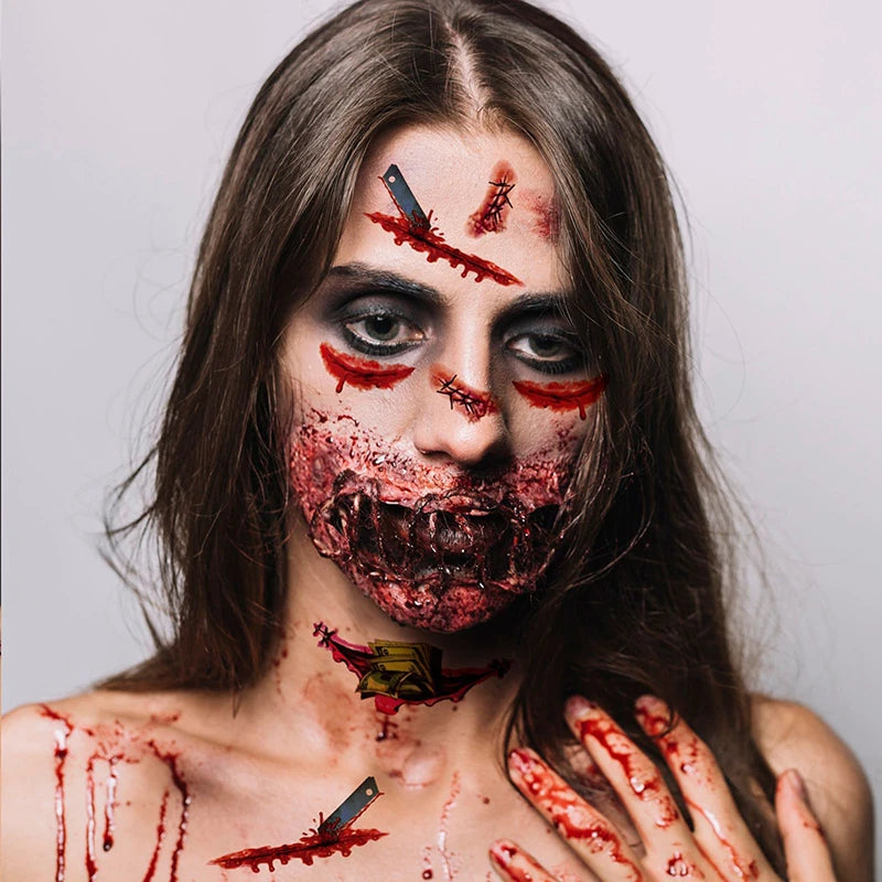 4-10pcs/set Halloween Bloody Wound Temporary Tattoo Stickers DIY Simulation Scar Cosplay Tattoo Halloween Theme Party Decoration - Charlie Dolly