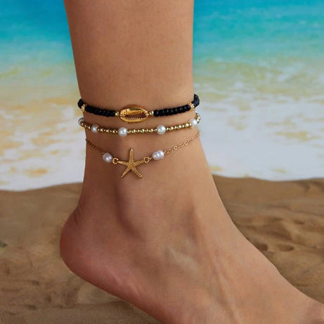 Ceramic Fish and Shell Woven Boho Anklet