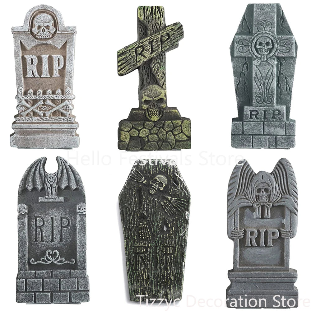 Halloween Foam Tombstones, 6 Pack 17" Headstone Decorations for Halloween Graveyard, Yard, Garden, Outdoor Tombstone Decorations - Charlie Dolly