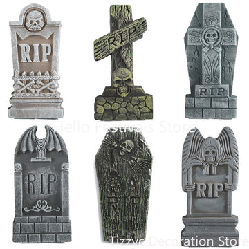 Halloween Foam Tombstones, 6 Pack 17" Headstone Decorations for Halloween Graveyard, Yard, Garden, Outdoor Tombstone Decorations