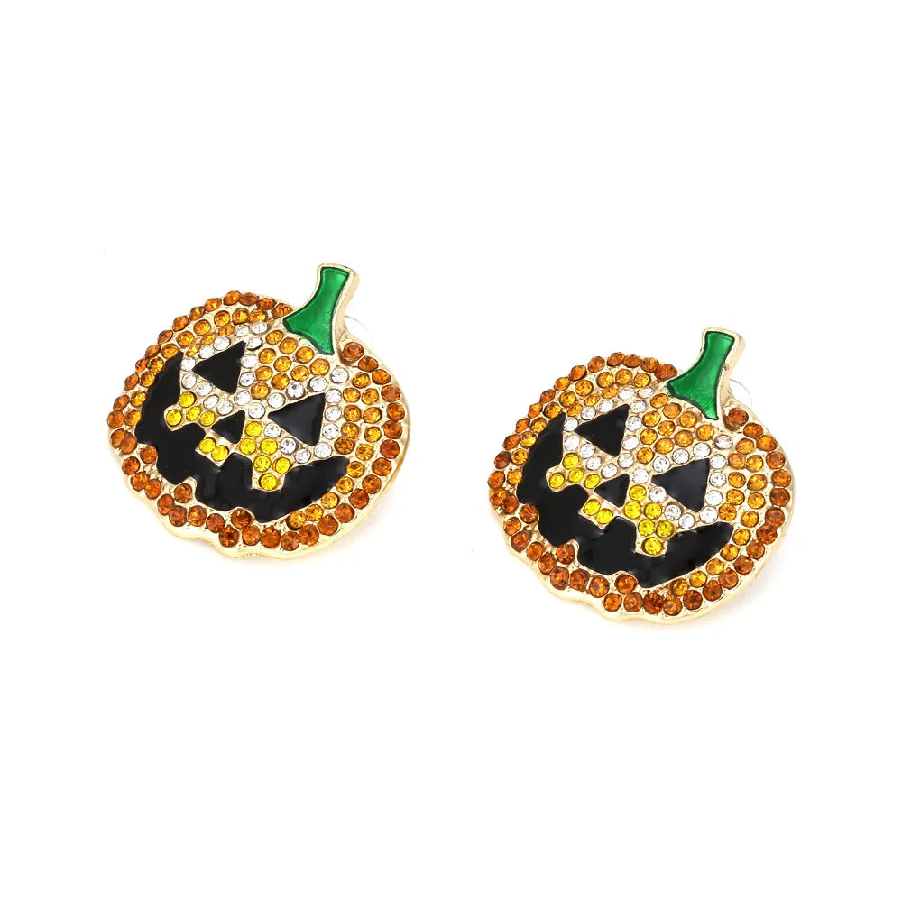 Exaggerated Colored Rhinestone Pumpkin Earrings Personality Creativity Retro Halloween Female Earrings - Charlie Dolly