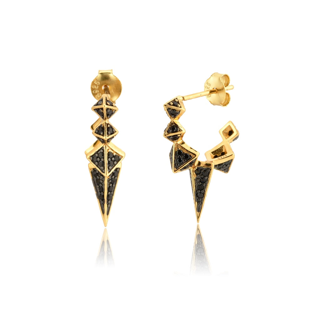 Andywen 100% 925 Sterling Silver Black Enamel Black Zircon Long Spike Hoops Piercing Ohrringe Pendant Women Luxury CZ Jewelry - Charlie Dolly