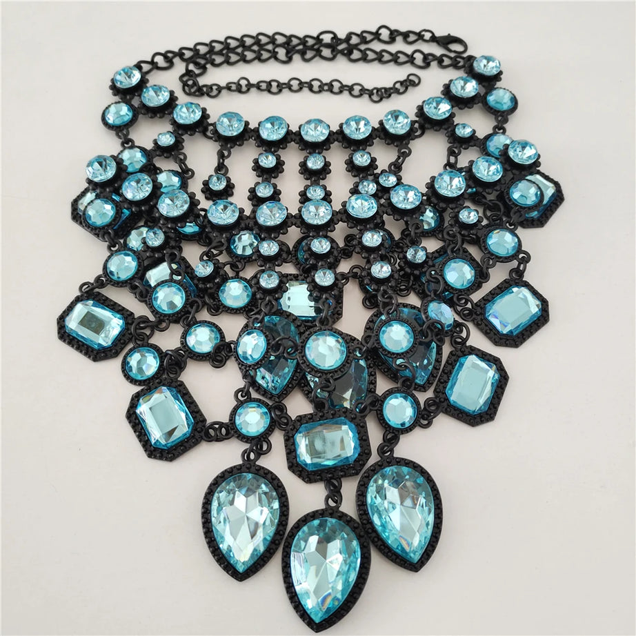 Crystal Water Drop Collar Necklace Earring Set Jewelry