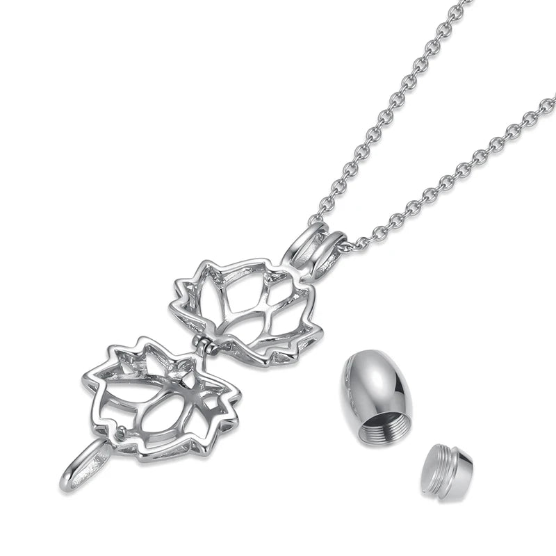 Cremation Jewelry for Ashes - Lotus Flower Ashes Pendant Necklace with Mini Keepsake Urn Memorial Ash Jewelry