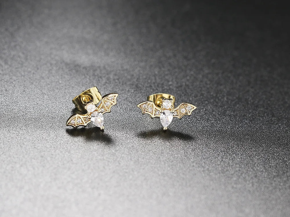 Small Halloween Goth Bat Stud Earrings for Women Trend Gothic Cartilage Ear Accessories Gold Color Zirconia Fashion Jewelry E489 - Charlie Dolly