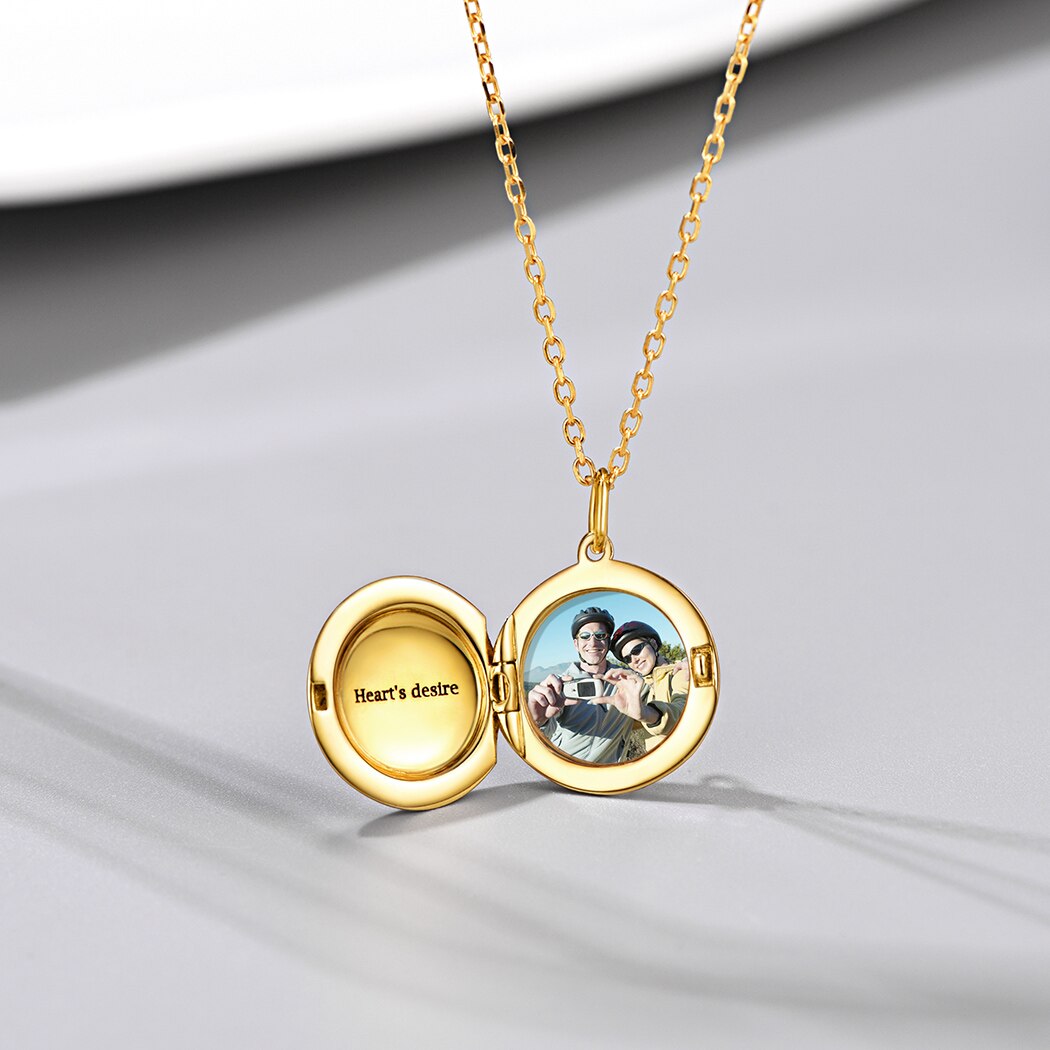 PROSILVER 925 Sterling Silver Customized Photo/Text Necklaces Women Teens Girl Cute Round Gold Locket Pendant That Hold Picture - Charlie Dolly