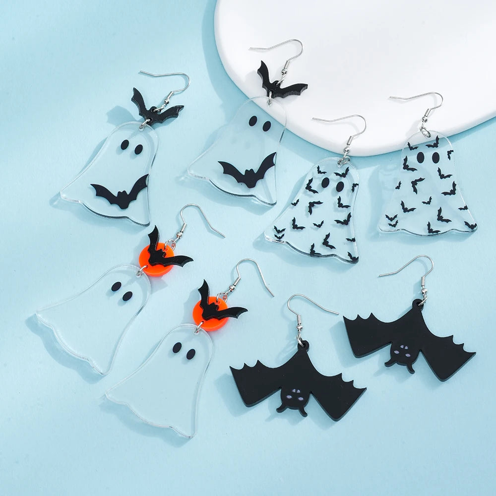 Acrylic Black Bat Dangle Earrings - Spooky Halloween Costume Accessory - Creative Gift Idea for Night-themed Parties - One Pair