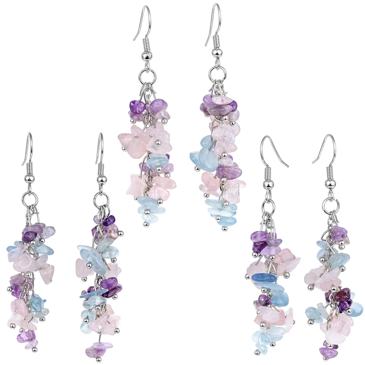Crushed Crystal Grape Cluster Tassel Earrings, Natural Stone Boho Wedding Jewelry