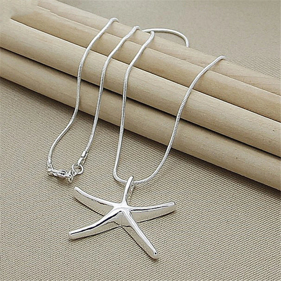 Sterling Silver Star and Starfish Charm Boho Chain Necklace