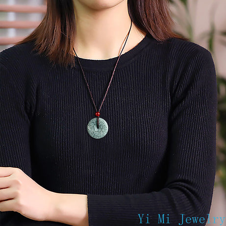 Grade A Natural Blue Water Jade Flower Safety Buckle Necklace, Sacred Protection Talisman