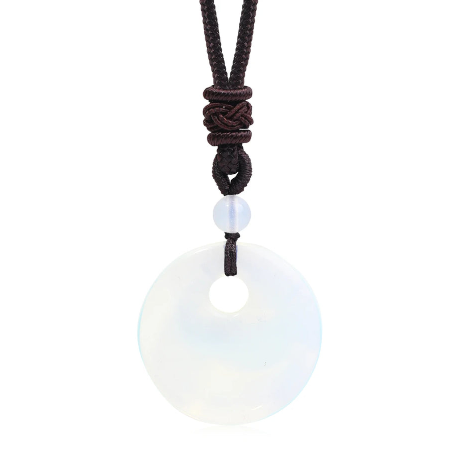 Natural Gemstone Chinese Peace Knot Pendant Necklace, Sacred Blessing Amulet
