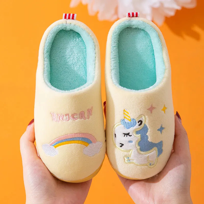 Child Cotton Shoes Kids Winter Slippers Boys And Girls Baby Cute Unicorn Warm Shoes Thickening Large Children Home Slippers - Charlie Dolly