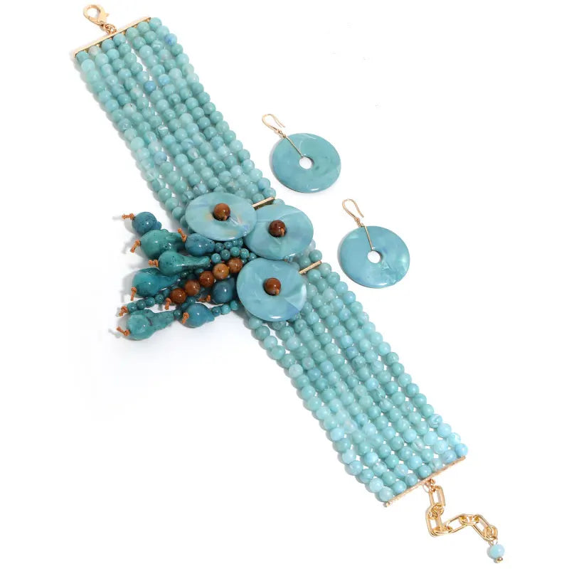 Beaded Multilayer Necklace Earring Set Jewelry