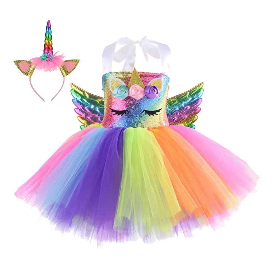 Princess Girls Unicorn Tutu Dress Outfits Pastel Flower Baby Girl Birthday Party Dresses Tulle Kids Halloween Cosplay Costumes - Charlie Dolly