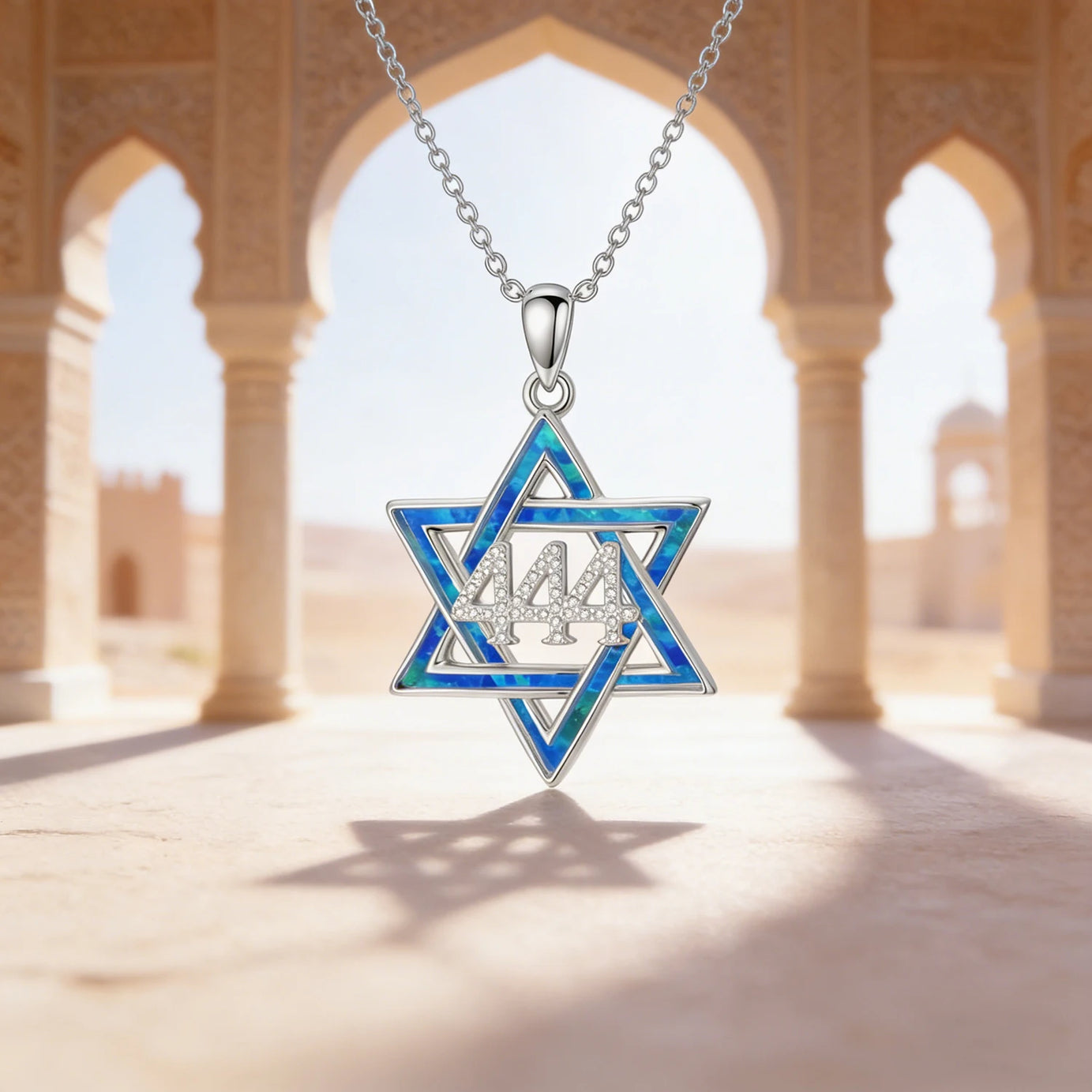 444 Angel Number & Star of David Opal Faith Necklace, Sacred Protection Talisman