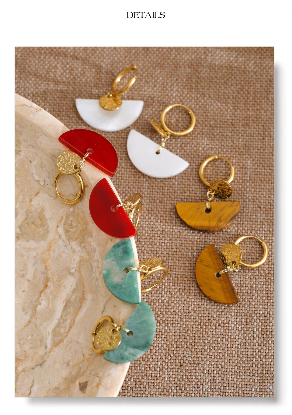 Yhpup Stainless Steel Fan French Drop Hoop Earrings High Quality Natural Tiger Agate Stone 2026 New Arrivals Daily Jewelry Gift
