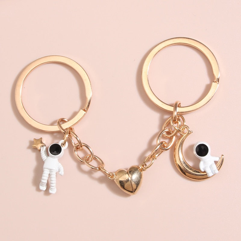 Design Keychain Astronaut Star Magnetic Button Key Ring Spaceman Key chains For Couple Friend Gifts DIY Handmade Jewelry - Charlie Dolly