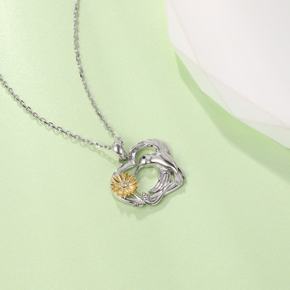 925 Sterling Silver Hummingbird Necklaces Cute Animal Pendant Sunflowers Mothers Day Birthday Gift Jewelry for Women Wife Mom - Charlie Dolly