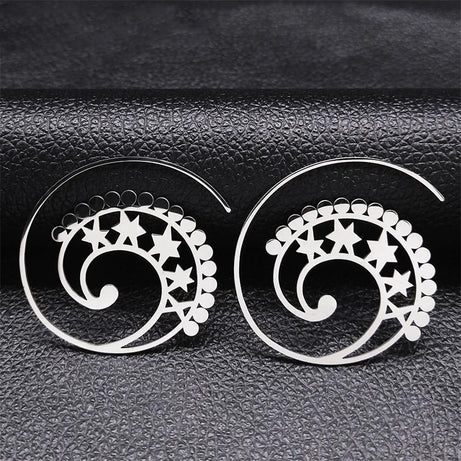 Mandala Spiral Steel Hoop Earrings Jewelry