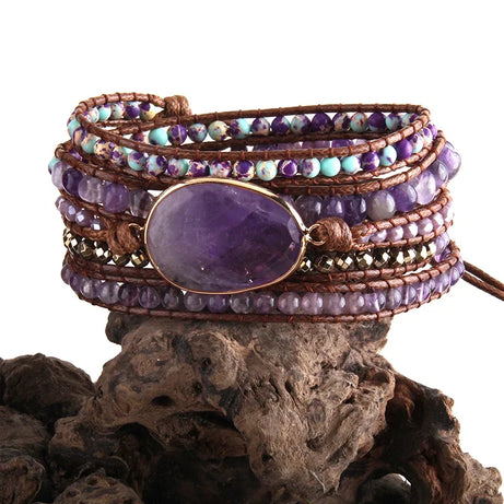 Fashion Handma Bohemian Jewelry Boho Bracelet Mixed Natural Stones Charm 5 Strands Wrap Bracelets Gift for Women girls - Charlie Dolly