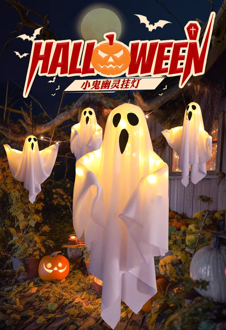 2024 LED Glow Ghost Party Halloween Decoration for Home Indoor Outdoor Haunted House Bar Hanging Horror Props with Lights - Charlie Dolly