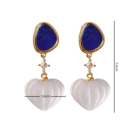 GEEZENCA 925 Silver Lapis Lazuli White Crystal Women's Drop Earrings 18K Gold Heart Waterdrop Dangle Earring Love Gift For Her - Charlie Dolly