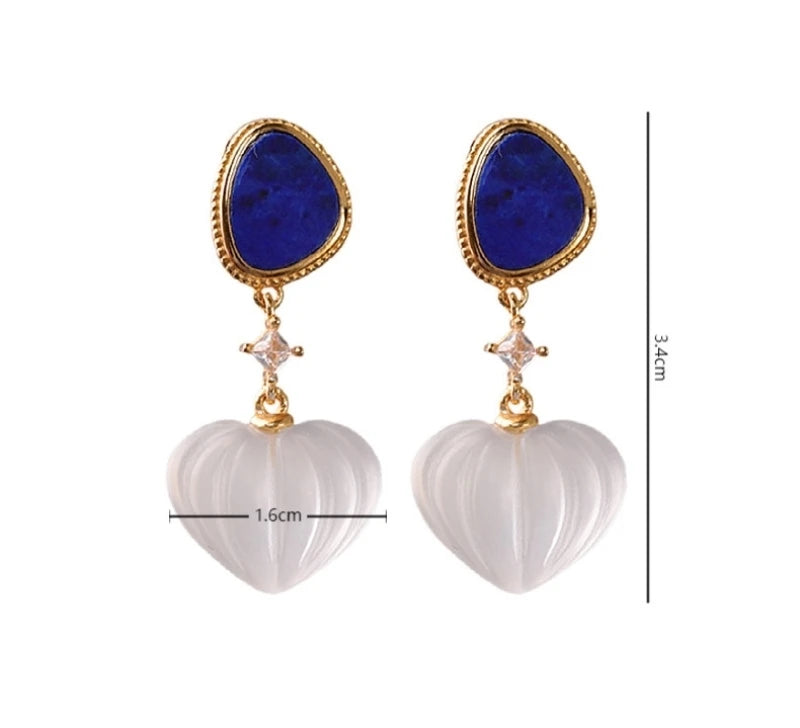 GEEZENCA 925 Silver Lapis Lazuli White Crystal Women's Drop Earrings 18K Gold Heart Waterdrop Dangle Earring Love Gift For Her