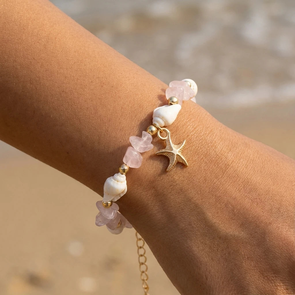 2026 Summer Boho Shell Bracelet for Women Natural Starfish Charm Irregular Stone Beads Bangles Beach Vacation Jewelry Party Gift