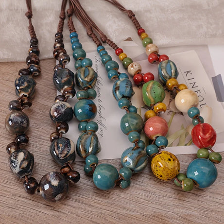 Hand Woven Ceramic Bead Adjustable Necklace Jewelry