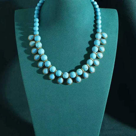 Bohemia Blue Natural Stone Water Drop Beads Chain Choker Necklace Vintage Jewelry for Woman Retro New in Boho Luxury Accessories - Charlie Dolly