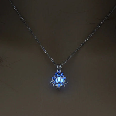 Glow-in-the-Dark Lotus Moon Pendant, Luminous Boho Necklace