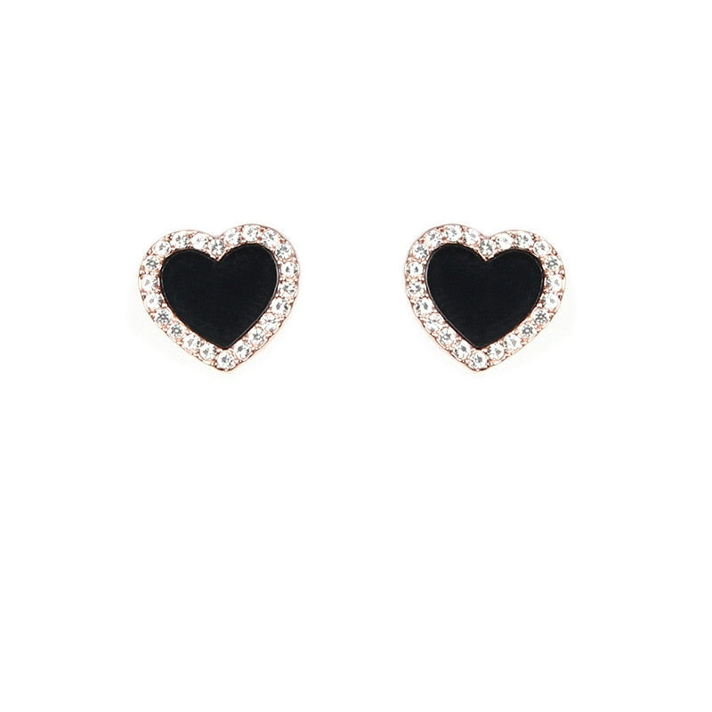Engagement Enamel Cute Heart Stud Earrings for Women Girls Rose Gold Color Summer jewelry Black Earring Wedding Jewelry Gifts - Charlie Dolly