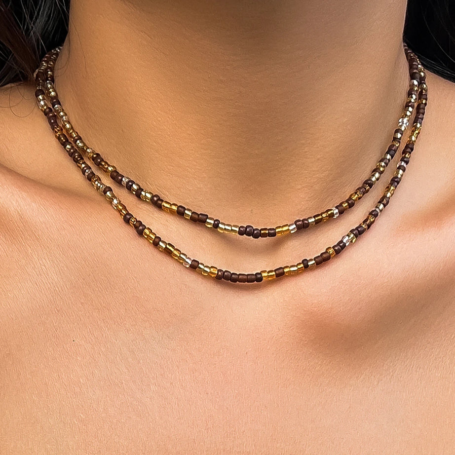 Acrylic Seed Bead Double Layer Choker Necklace Jewelry