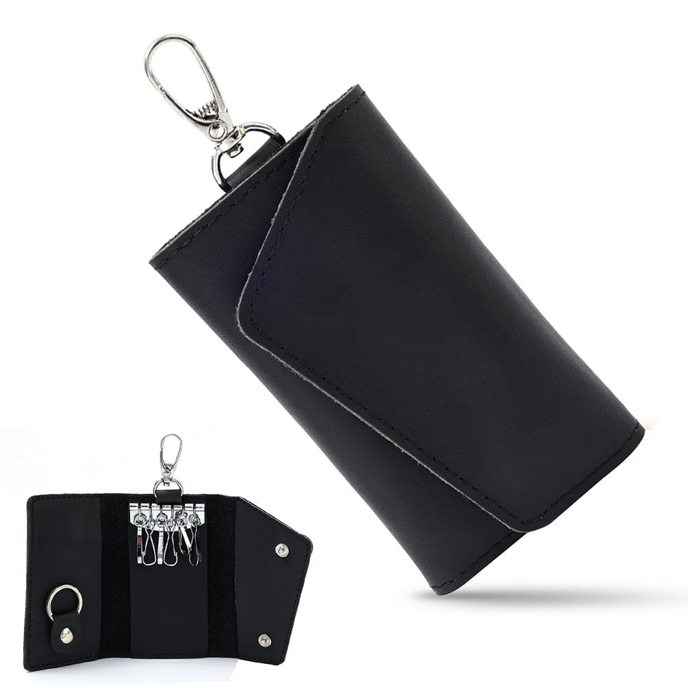 6 Hooks Leather Keychain Storage Men Women Key Holder Organizer Pouch Cow Split Car Key Wallets Housekeeper Key Case Card Bag