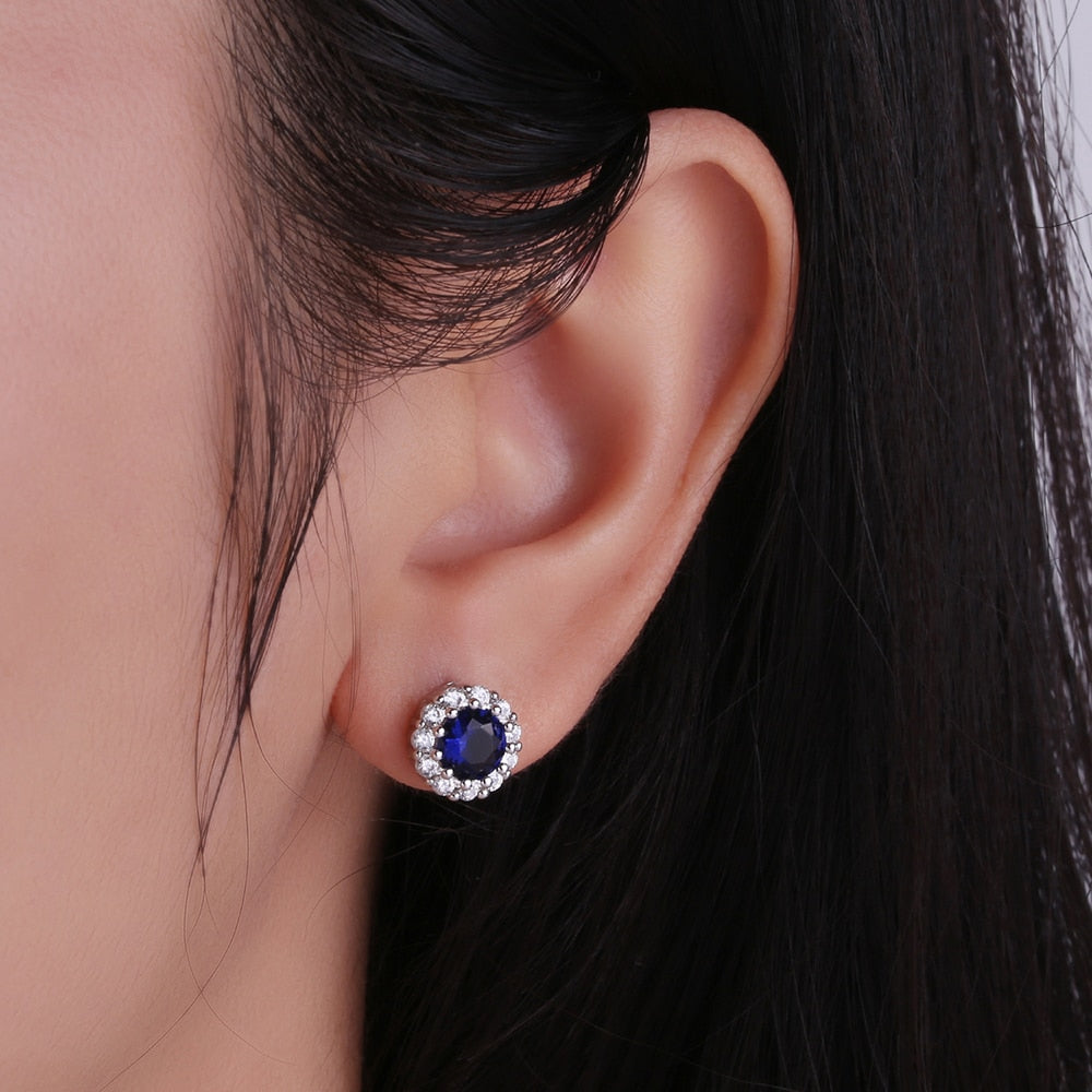 Women's Earrings Chamomile Dorea Fashion Geometry Studs Zirconia Earrings Cute Blue Stone Minimalism Piercing Earrings for Wife - Charlie Dolly