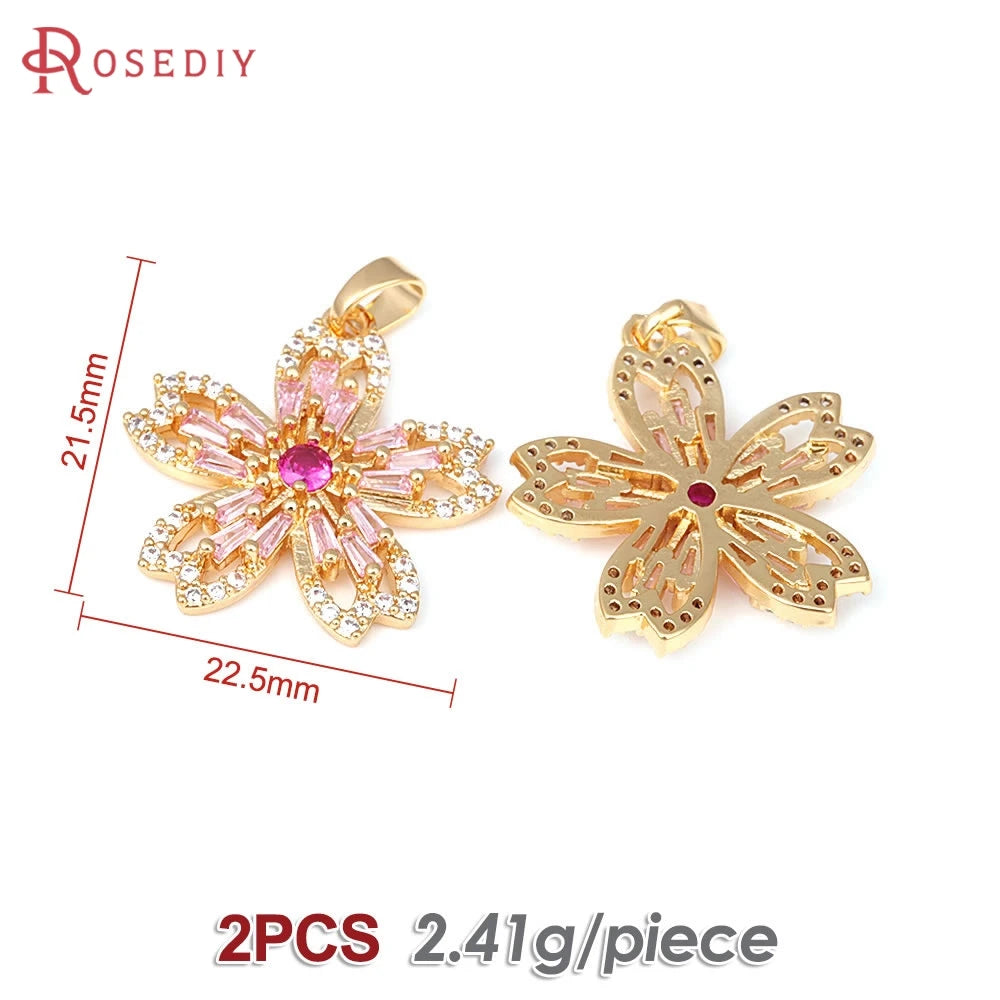 18K Gold Color Brass and Zircon Lotus Flower Necklaces Charms Pendants High Quality Diy Jewelry Accessories Making Supplies
