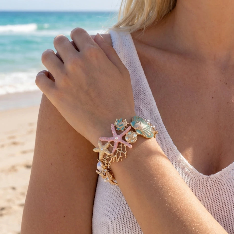 Starfish Shell and Coral Statement Necklace, Bracelet or Earring Set